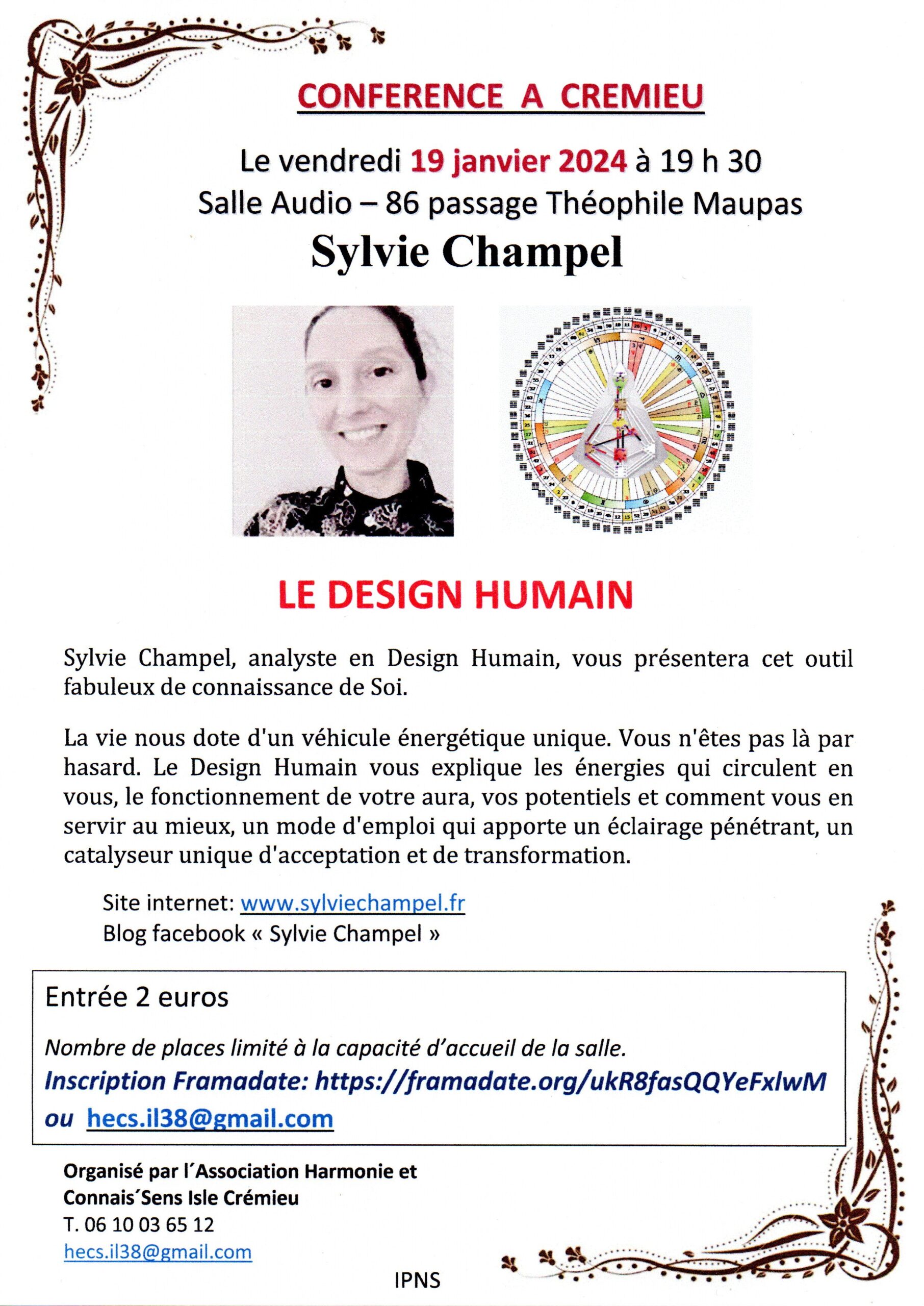 Conférence sur le Design Humain le 19 janvier 2024 à Crémieu